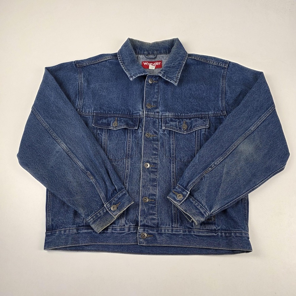 Wrangler Jacket Mens XL Blue Denim Trucker Classic Button Front Pockets Casual